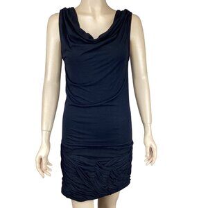 BIZZ Dress Size Small Black Sleeveless‎ Ruched Cowl Neck Stretch Knee Length